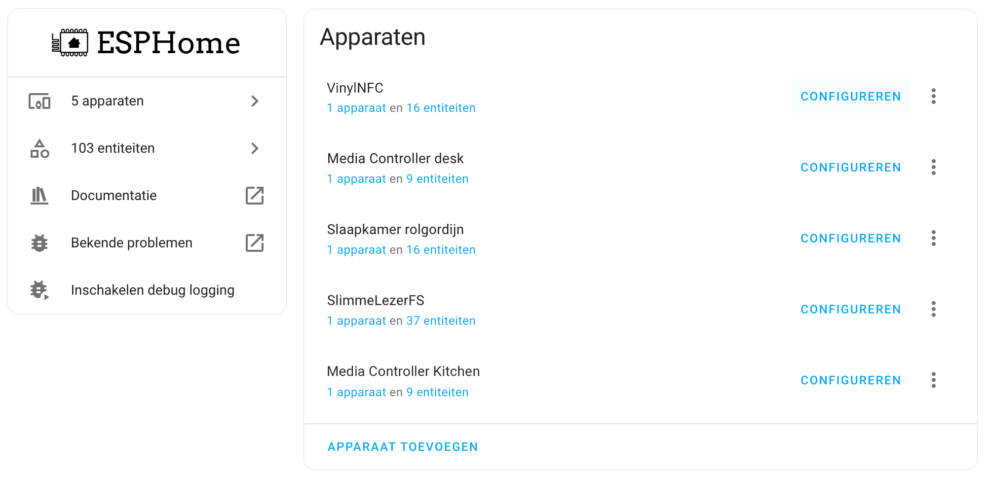 ESPHome device list