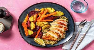 Kip piccata met ovengebakken krieltjes met biet en wortel